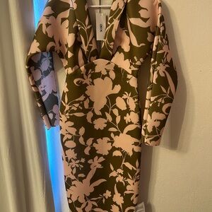 ASOS Pink and Olive Long Sleeve Dress NWT